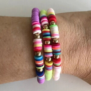 Purple Green Pink 3 Rubber Disc Stretch Bracelets NWT